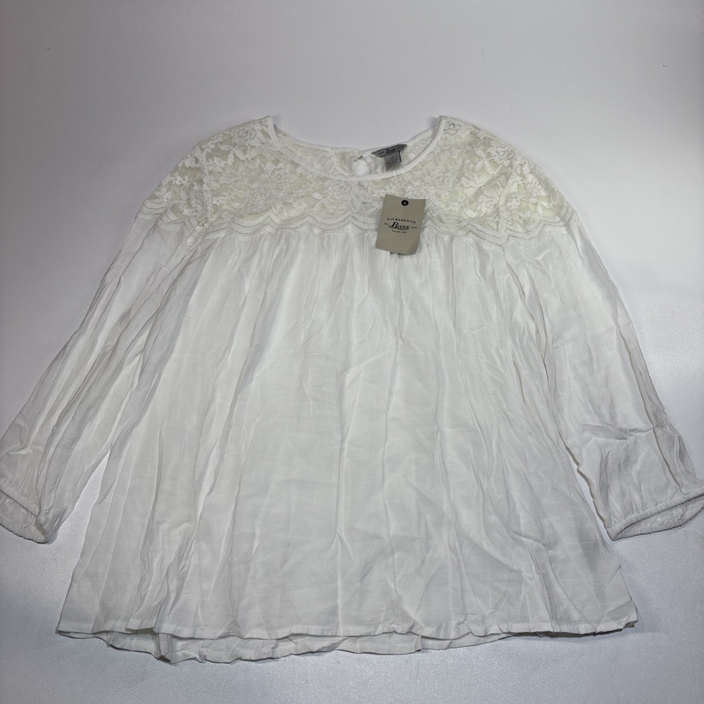 NWT Bass Womens Blouse White Sz L 3/4 Sleeve Lace Pullover Top Cover Up MSRP $59